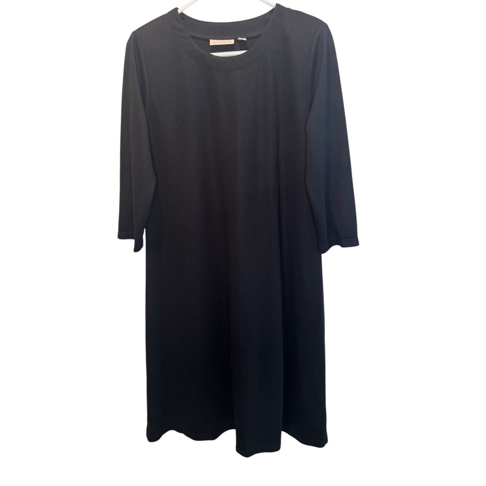 Susan Graver Womens Black 3/4 Sleeve Crew Neck Knit Dress S Minimalist Classic